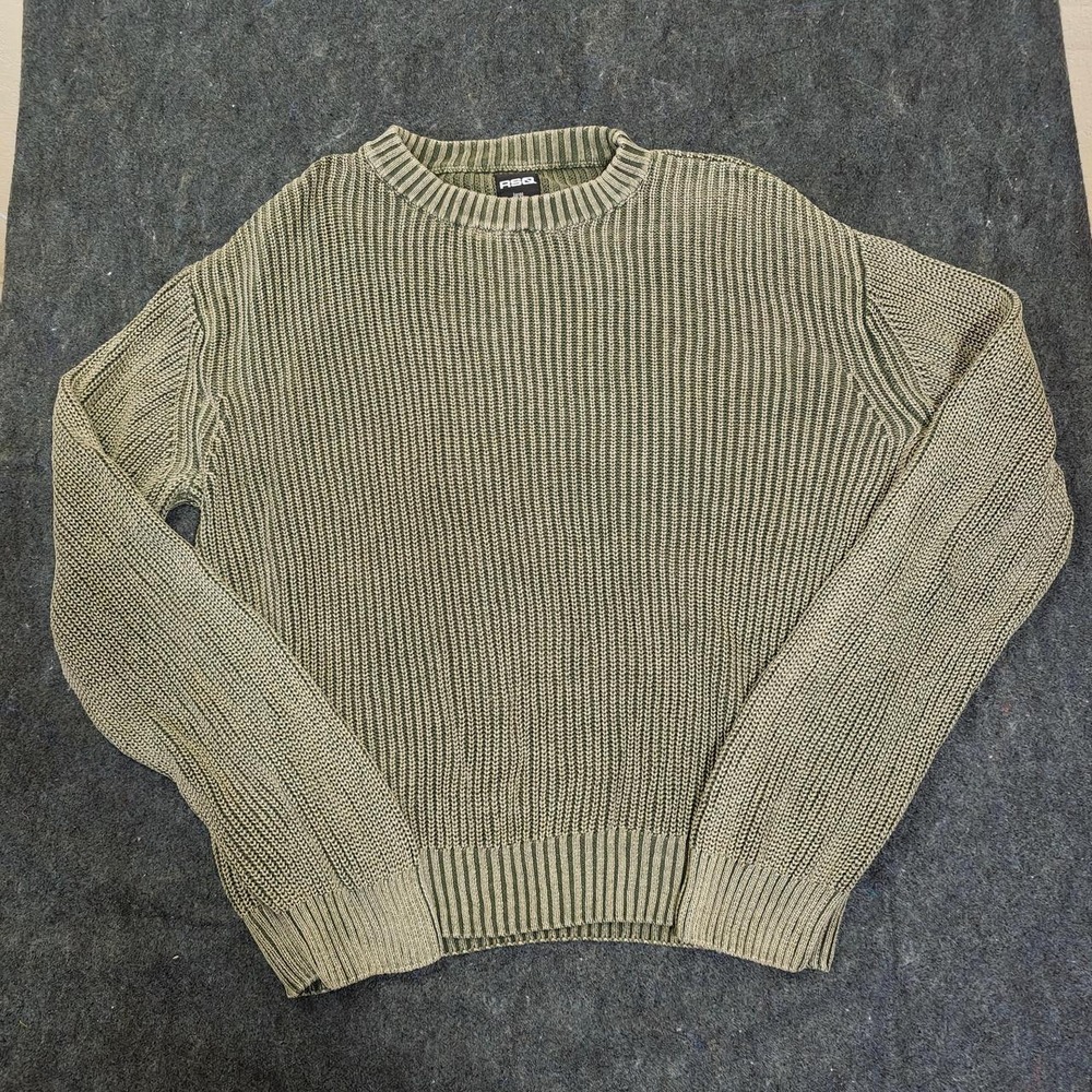 RSQ Mens Olive Green Cotton Shaker Stitch Crewneck Sweater Large RN108168